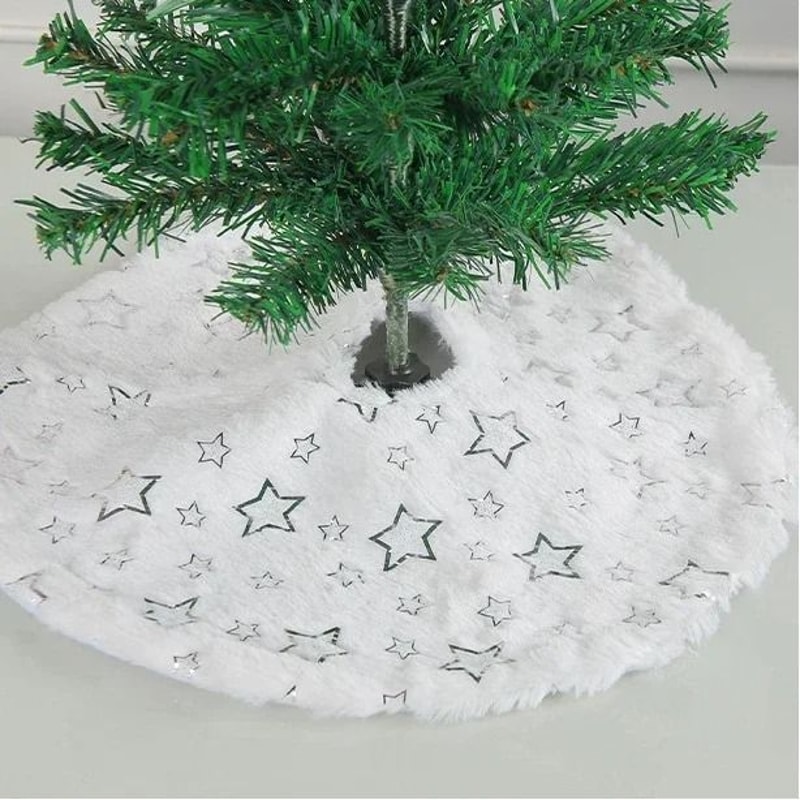 15Inch White Faux Fur Christmas Tree Skirt Premium Sequin Round Xmas Mat Holiday Party Infrastruc 9