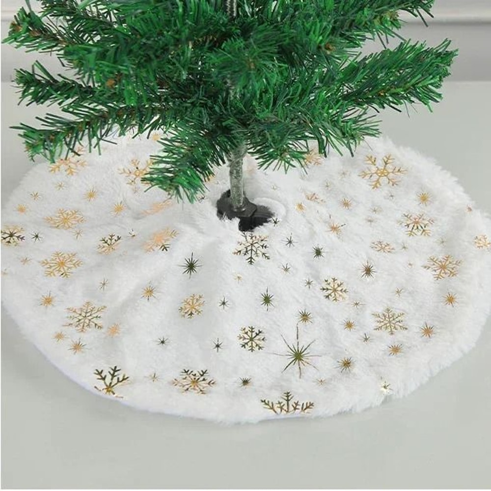 15Inch White Faux Fur Christmas Tree Skirt Premium Sequin Round Xmas Mat Holiday Party Infrastruc 6