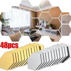 hexagon acrylic mirror wall stickers | premium gold & silver mosaic tiles for diy home decor
