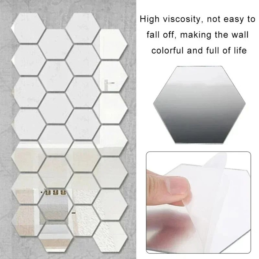 Hexagon Acrylic Mirror Wall Stickers Premium Gold Silver Mosaic Tiles For DIY Home Decor 3