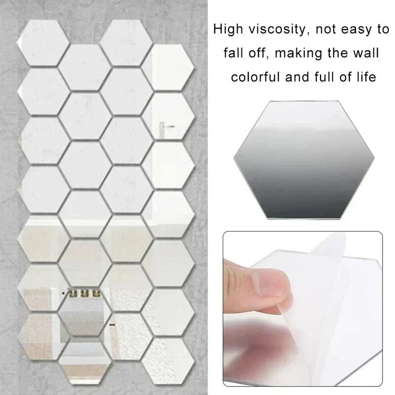 Hexagon Acrylic Mirror Wall Stickers Premium Gold Silver Mosaic Tiles For DIY Home Decor 3