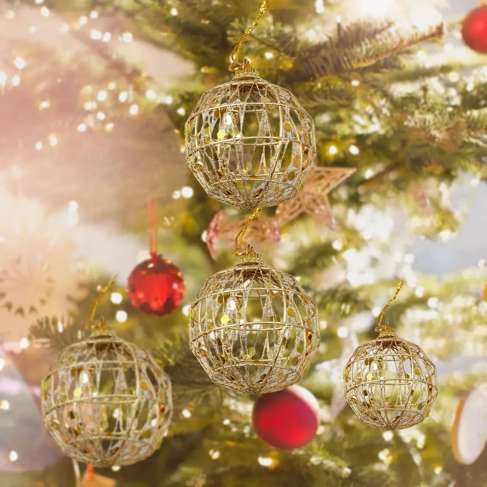 6 Pcs Golden Dusted Christmas Bauble Set Premium ScaleTextured Gold Tree Ornament Infrastructure 2