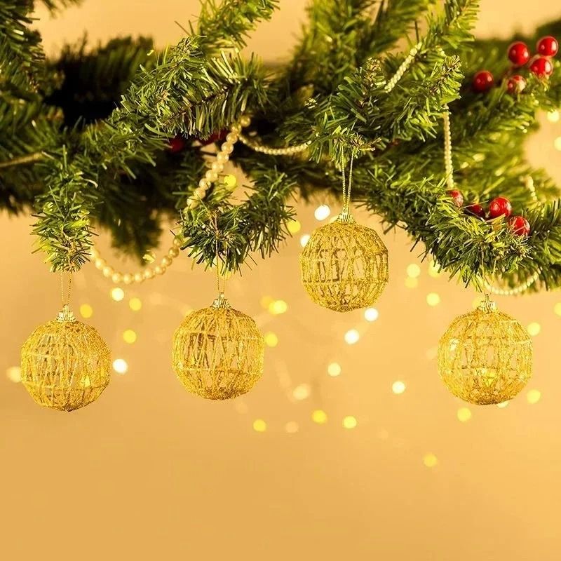 6 Pcs Golden Dusted Christmas Bauble Set Premium ScaleTextured Gold Tree Ornament Infrastructure 3