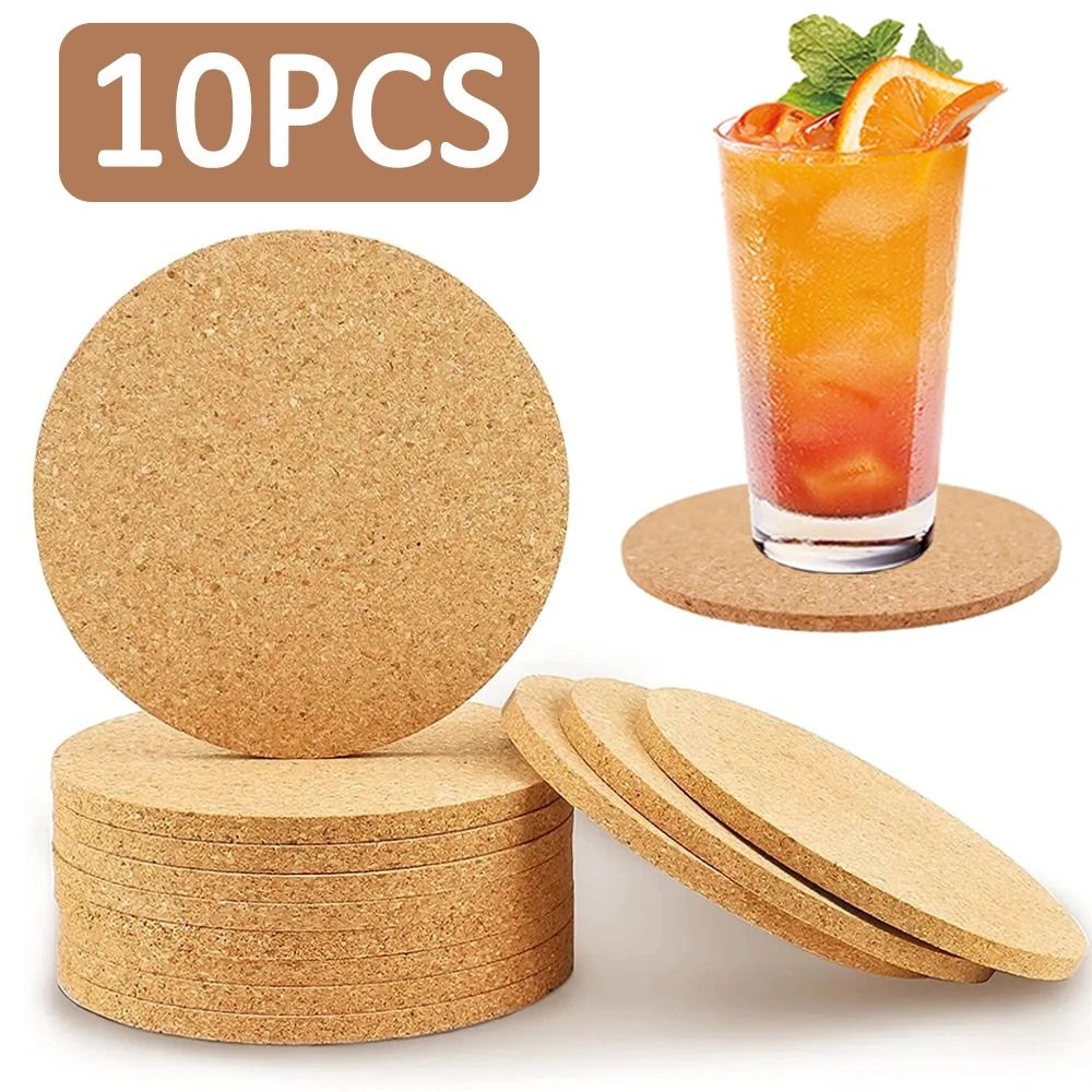 10PCS Natural Cork Coaster Set Premium Round Square Wooden Cup Mat For HighPerformance Table Deco 0