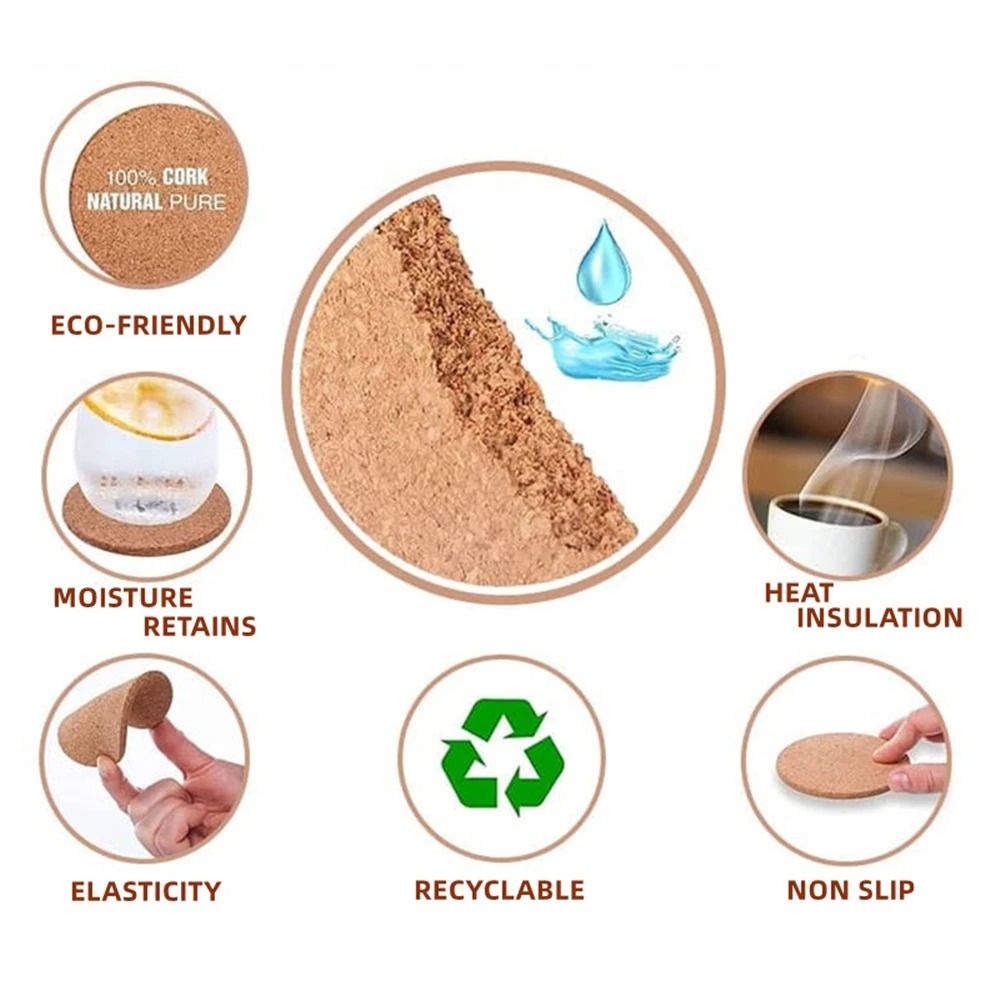 10PCS Natural Cork Coaster Set Premium Round Square Wooden Cup Mat For HighPerformance Table Deco 4