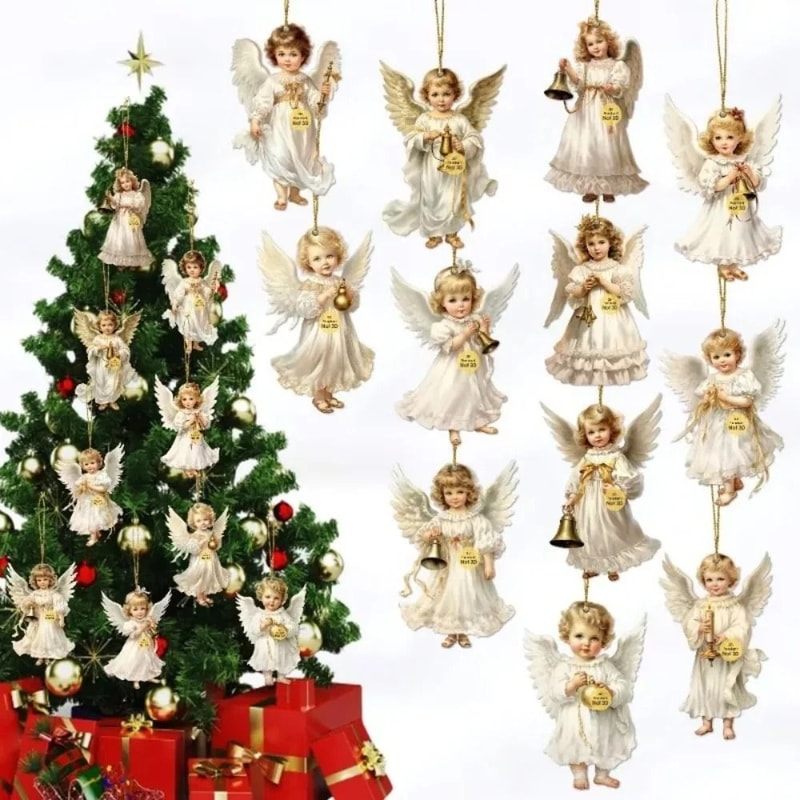 Wooden Christmas Angels Ornaments Victorian Style Angel Tree Decorations Wood Pendants 4