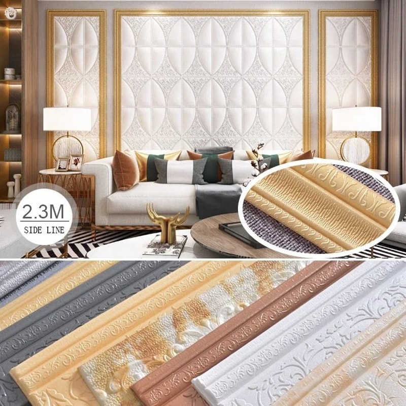 3D Foam Wall Edge Strip Stickers Self Adhesive Waterproof Baseboard Wallpaper Border 4
