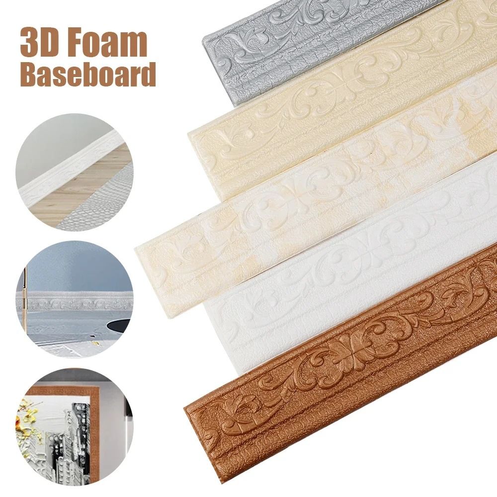 3D Foam Wall Edge Strip Stickers Self Adhesive Waterproof Baseboard Wallpaper Border 5