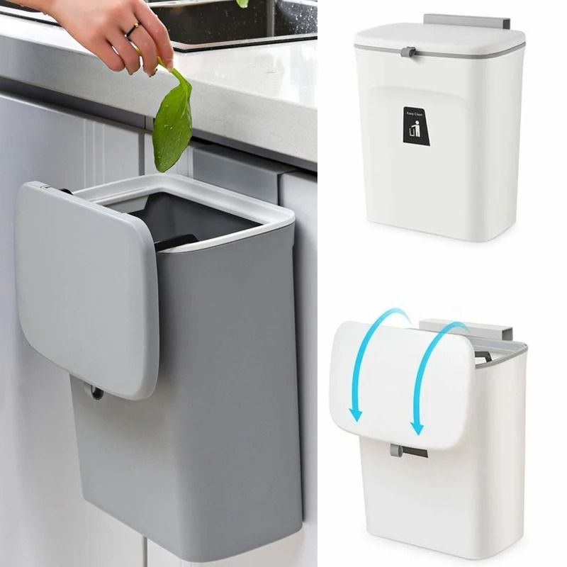 Hanging Trash Can With Lid Large Capacity Wall Mounted Kitchen Recycling Garbage Bin 0