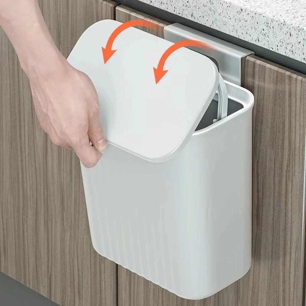 Hanging Trash Can With Lid Large Capacity Wall Mounted Kitchen Recycling Garbage Bin 2