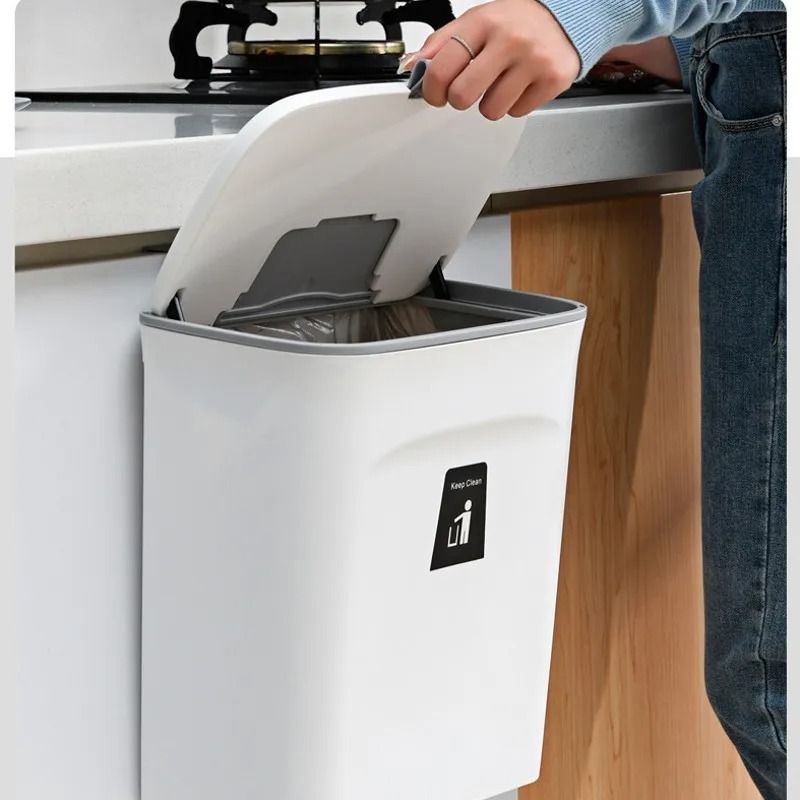 Hanging Trash Can With Lid Large Capacity Wall Mounted Kitchen Recycling Garbage Bin 3