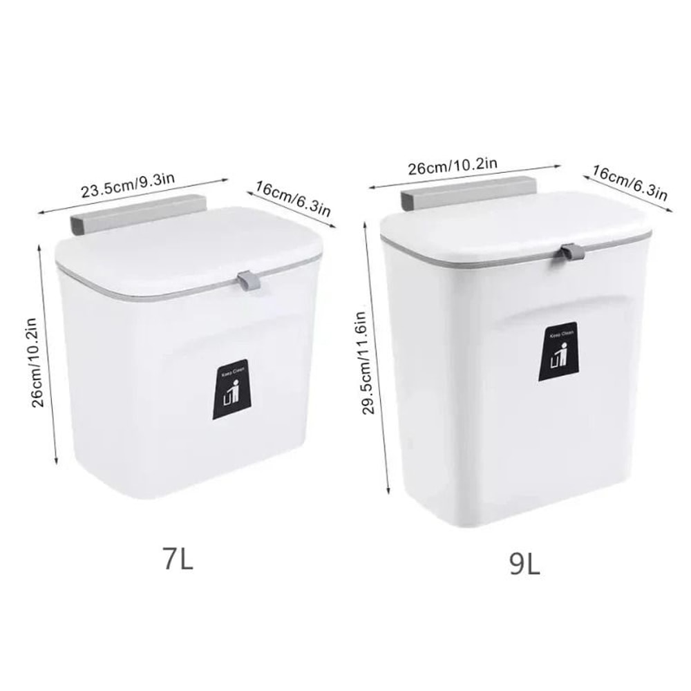 Hanging Trash Can With Lid Large Capacity Wall Mounted Kitchen Recycling Garbage Bin 5