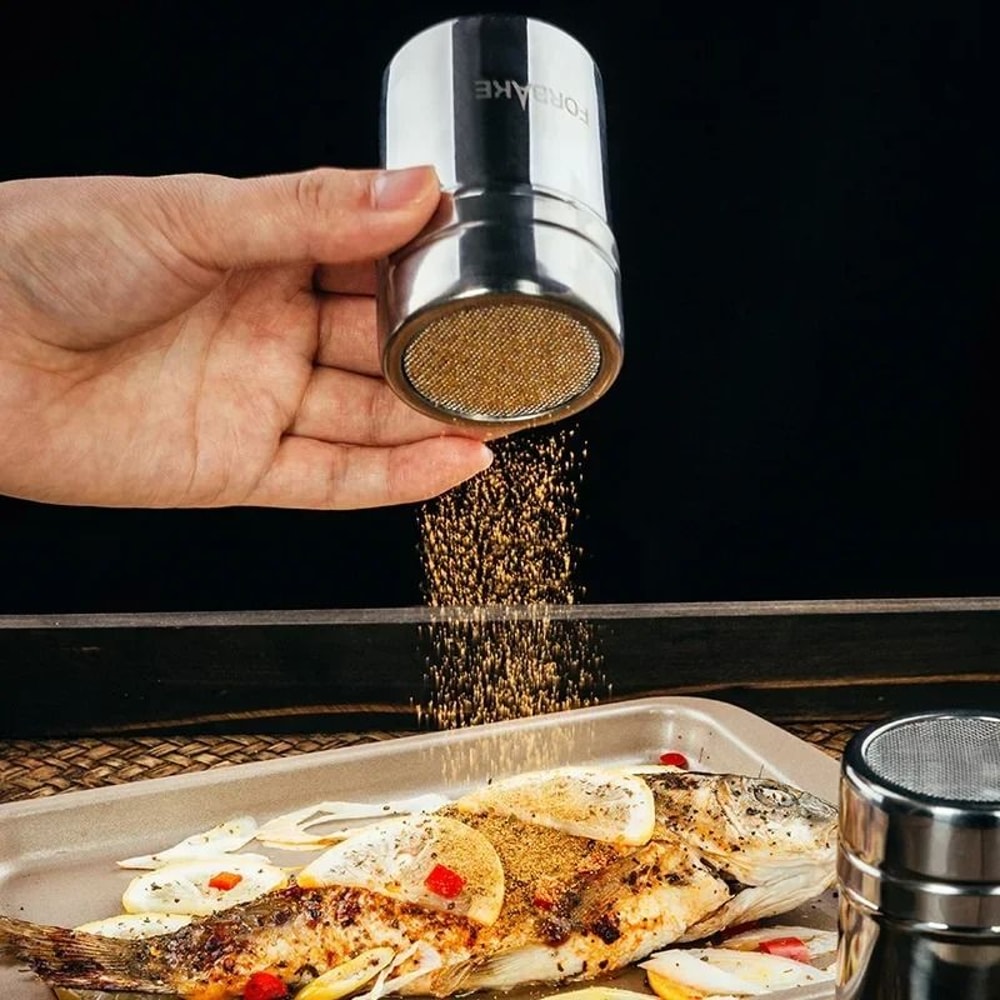 Stainless Steel Powder Sprinkler Kitchen Powder Distributor With Gauze Mesh Jar 2