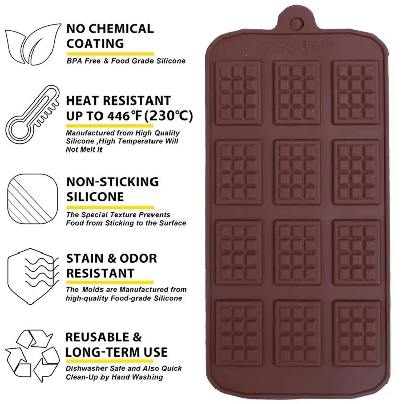 Silicone Chocolate Mold 12 Even Fondant Patisserie Candy Bar Mould Cake Decoration 4