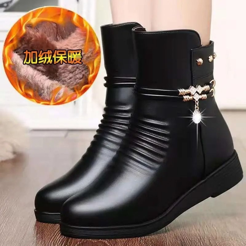 Leather Women Boots 2024 Winter Thick Wool Lined Genuine Leather Snow Boots 0
