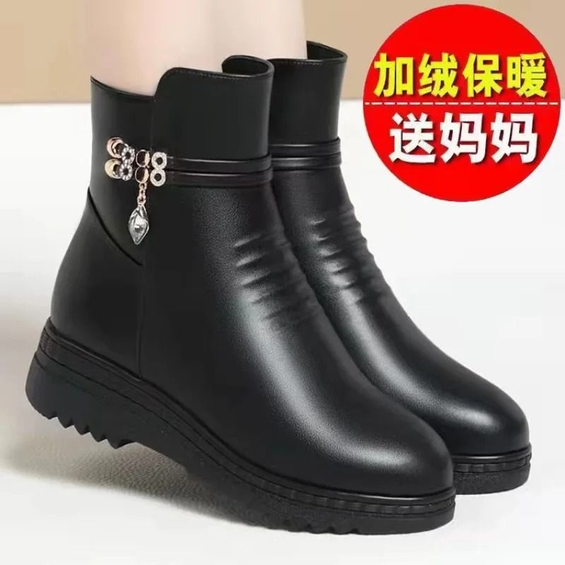 Leather Women Boots 2024 Winter Thick Wool Lined Genuine Leather Snow Boots 1