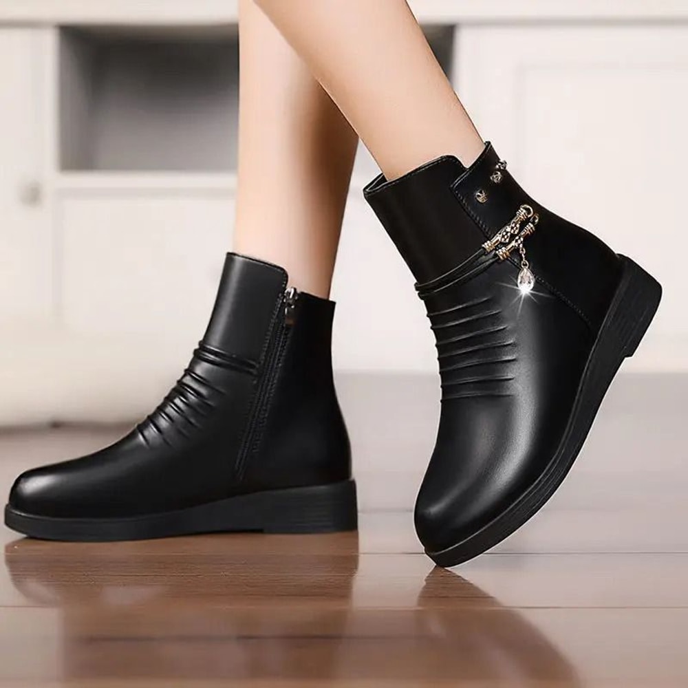 Leather Women Boots 2024 Winter Thick Wool Lined Genuine Leather Snow Boots 2