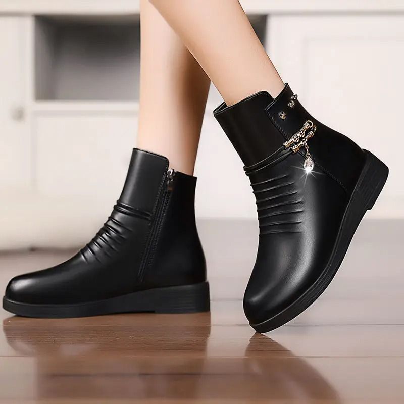 Leather Women Boots 2024 Winter Thick Wool Lined Genuine Leather Snow Boots 2