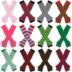 warmer knitted long fingerless gloves lady striped elbow mittens