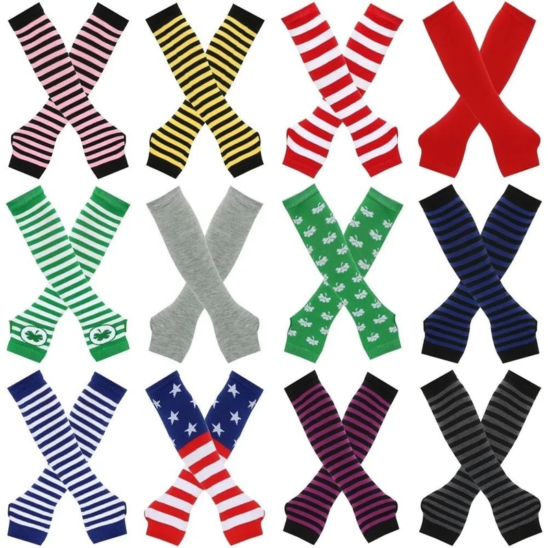 Warmer Knitted Long Fingerless Gloves Lady Striped Elbow Mittens 2