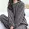 Autumn Women Solid Warm Thicken Velvet Ribbed Fleece Set Pajamas 1