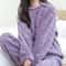Autumn Women Solid Warm Thicken Velvet Ribbed Fleece Set Pajamas 3