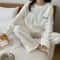 Autumn Women Solid Warm Thicken Velvet Ribbed Fleece Set Pajamas 16