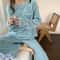 Autumn Women Solid Warm Thicken Velvet Ribbed Fleece Set Pajamas 18