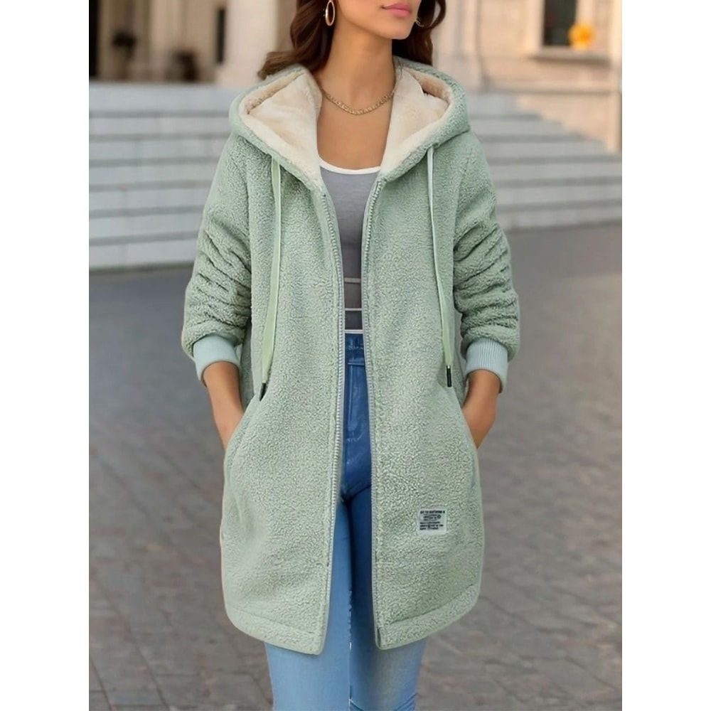 Thickened FleeceLined Sweatshirt Womens Hooded Lamb Wool Jacket 2