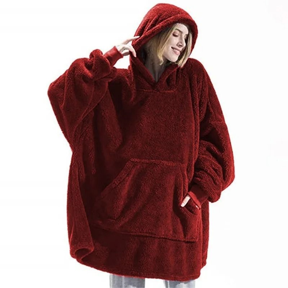 Women Winter Thick Warm Hooded Outerwear Double Fleece Pocket Pullover 3