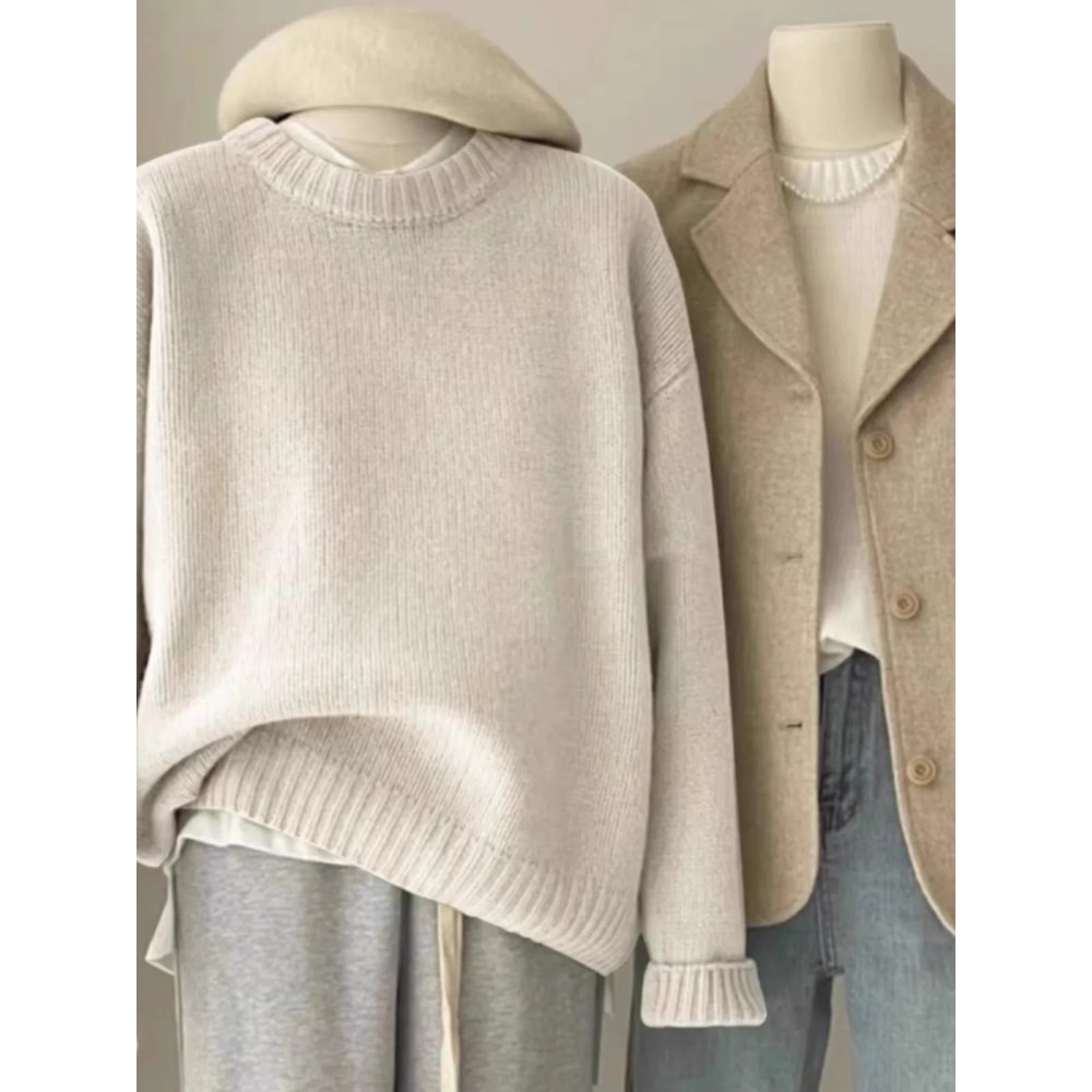 Soft Waxy Round Neck 100 Pure Cashmere Sweater Womens Loose Pullover 1