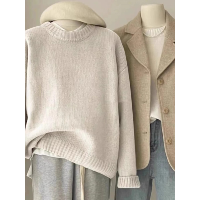 Soft Waxy Round Neck 100 Pure Cashmere Sweater Womens Loose Pullover 1