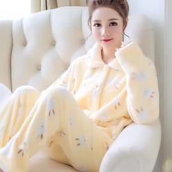 womens autumn winter warm pyjamas coral velvet padded thickened homewear