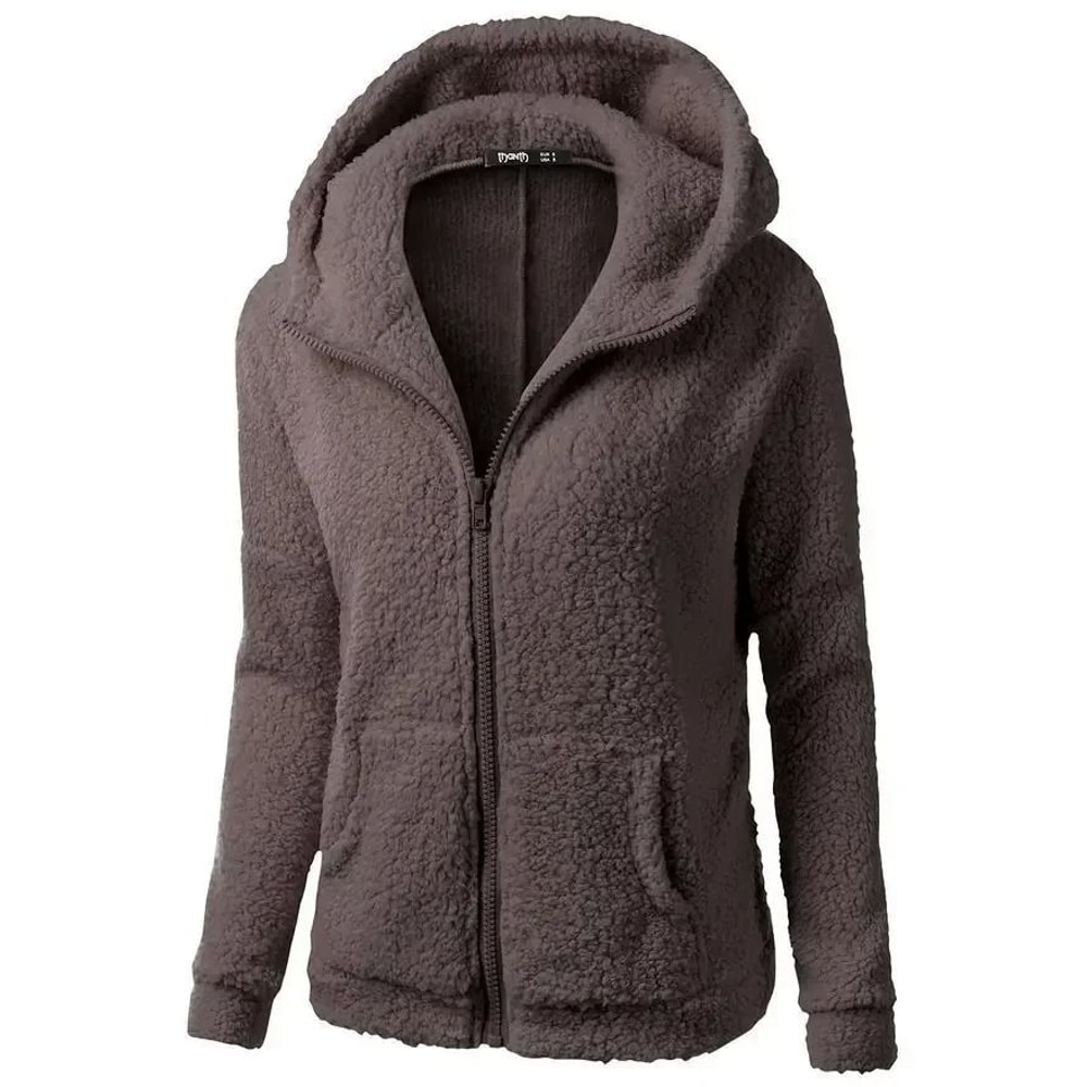 Autumn Winter Warm Hoodie Zipper Coat Solid Soft Fleece Womens Jacket 11