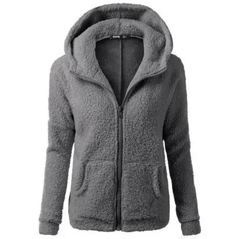 Autumn Winter Warm Hoodie Zipper Coat Solid Soft Fleece Womens Jacket 12