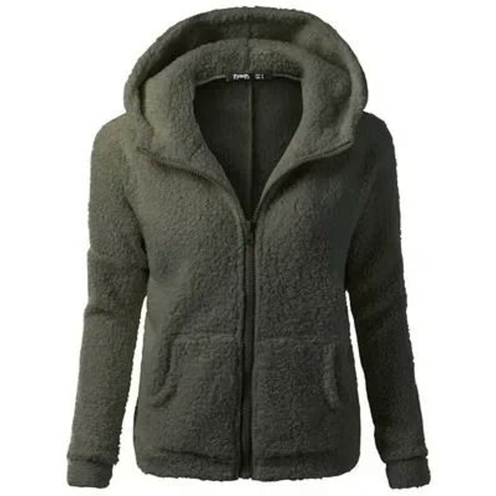 Autumn Winter Warm Hoodie Zipper Coat Solid Soft Fleece Womens Jacket 13