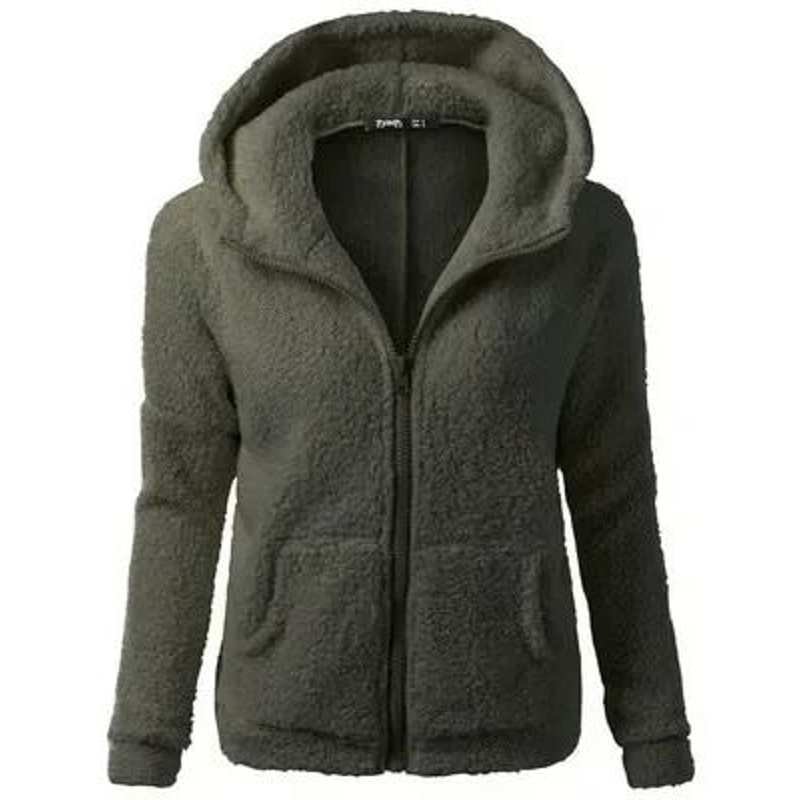 Autumn Winter Warm Hoodie Zipper Coat Solid Soft Fleece Womens Jacket 13