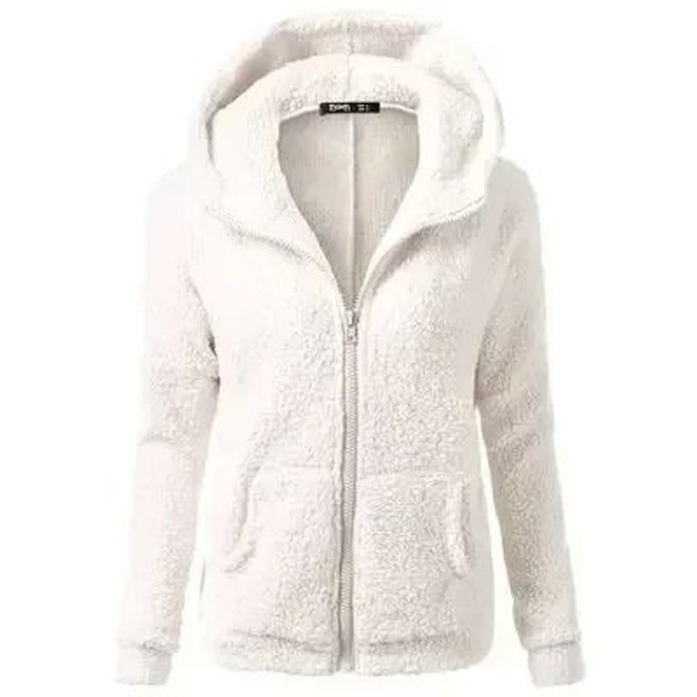 Autumn Winter Warm Hoodie Zipper Coat Solid Soft Fleece Womens Jacket 14