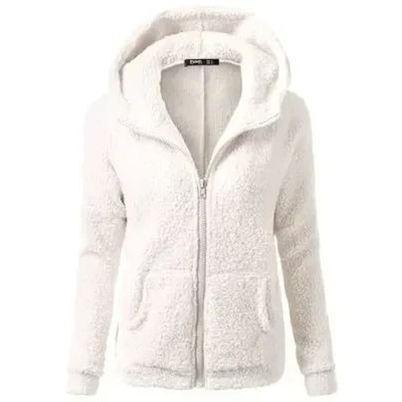 Autumn Winter Warm Hoodie Zipper Coat Solid Soft Fleece Womens Jacket 14