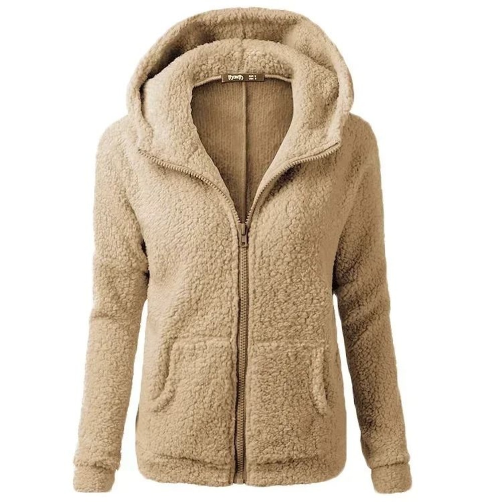 Autumn Winter Warm Hoodie Zipper Coat Solid Soft Fleece Womens Jacket 15