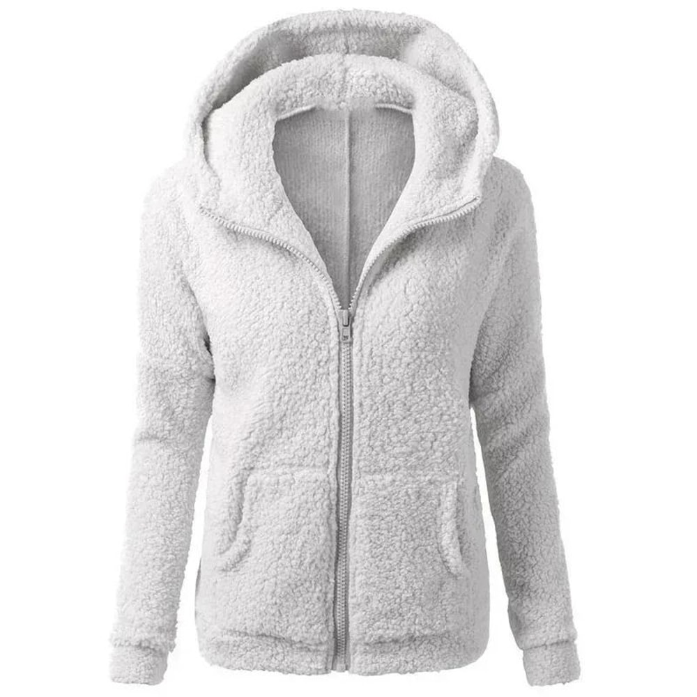 Autumn Winter Warm Hoodie Zipper Coat Solid Soft Fleece Womens Jacket 1