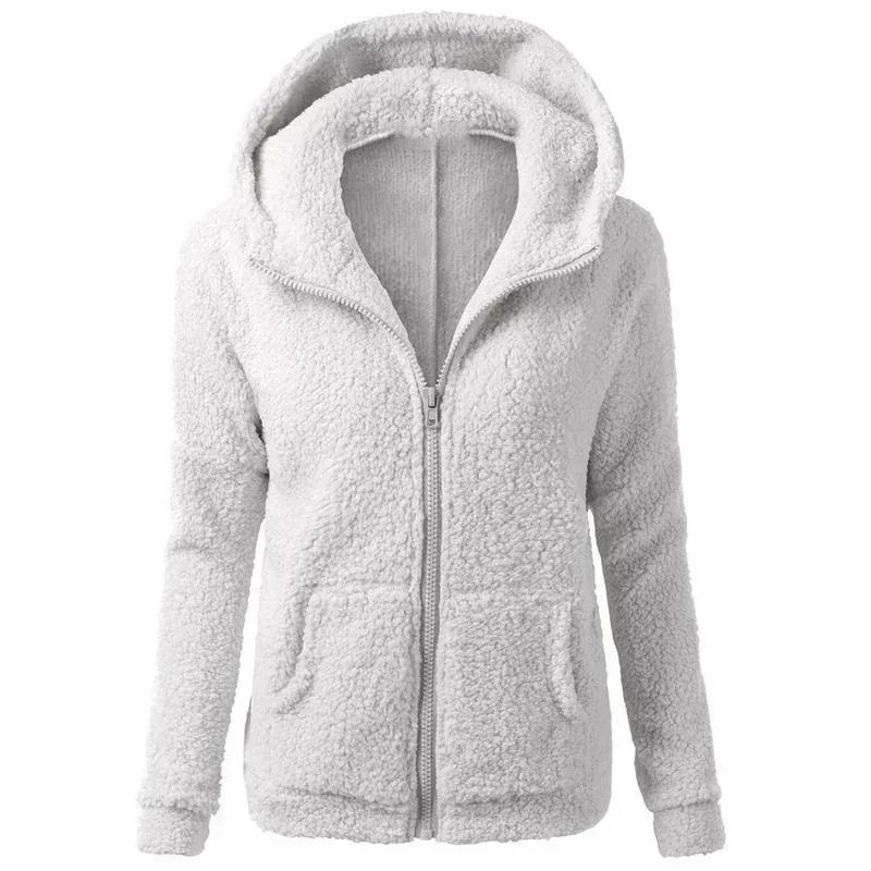 Autumn Winter Warm Hoodie Zipper Coat Solid Soft Fleece Womens Jacket 1