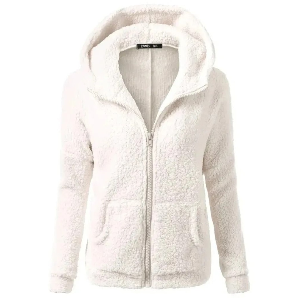 Autumn Winter Warm Hoodie Zipper Coat Solid Soft Fleece Womens Jacket 2