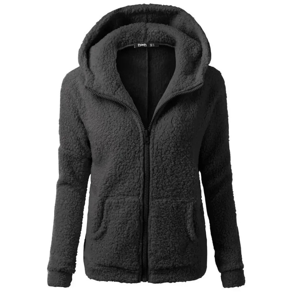 Autumn Winter Warm Hoodie Zipper Coat Solid Soft Fleece Womens Jacket 3