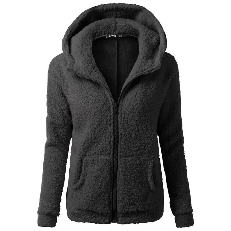 Autumn Winter Warm Hoodie Zipper Coat Solid Soft Fleece Womens Jacket 3
