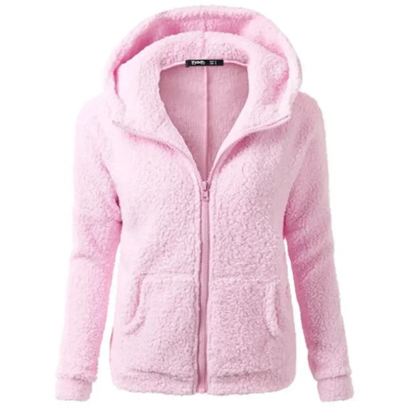 Autumn Winter Warm Hoodie Zipper Coat Solid Soft Fleece Womens Jacket 6