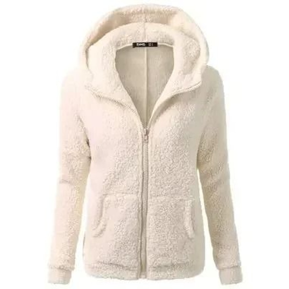 Autumn Winter Warm Hoodie Zipper Coat Solid Soft Fleece Womens Jacket 7