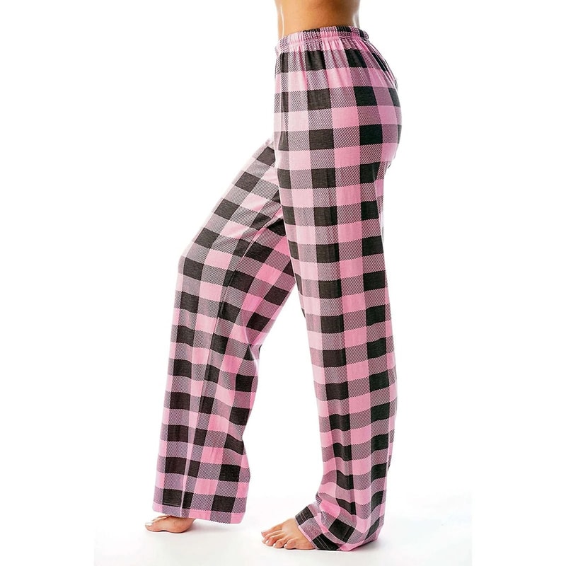 Womens Plaid Cotton Loose Ladies Pajama Pants Sleep Bottoms Lounge Wear 9