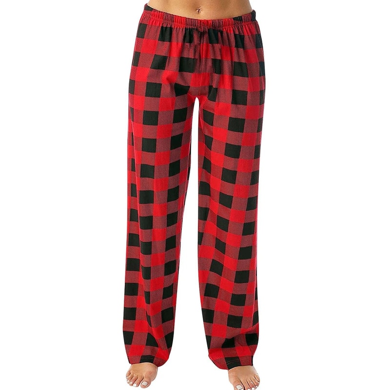 Womens Plaid Cotton Loose Ladies Pajama Pants Sleep Bottoms Lounge Wear 1