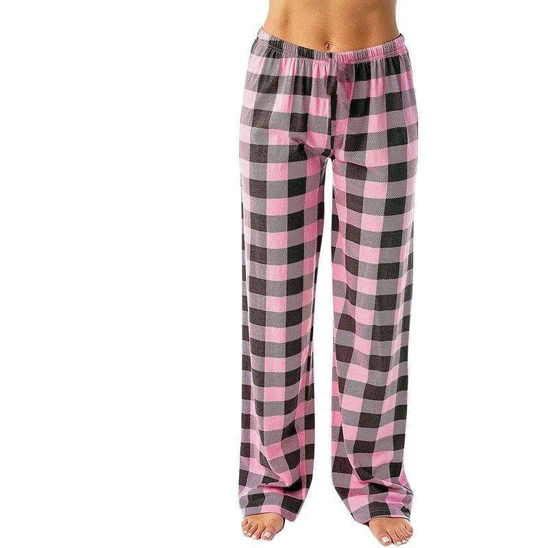 Womens Plaid Cotton Loose Ladies Pajama Pants Sleep Bottoms Lounge Wear 2